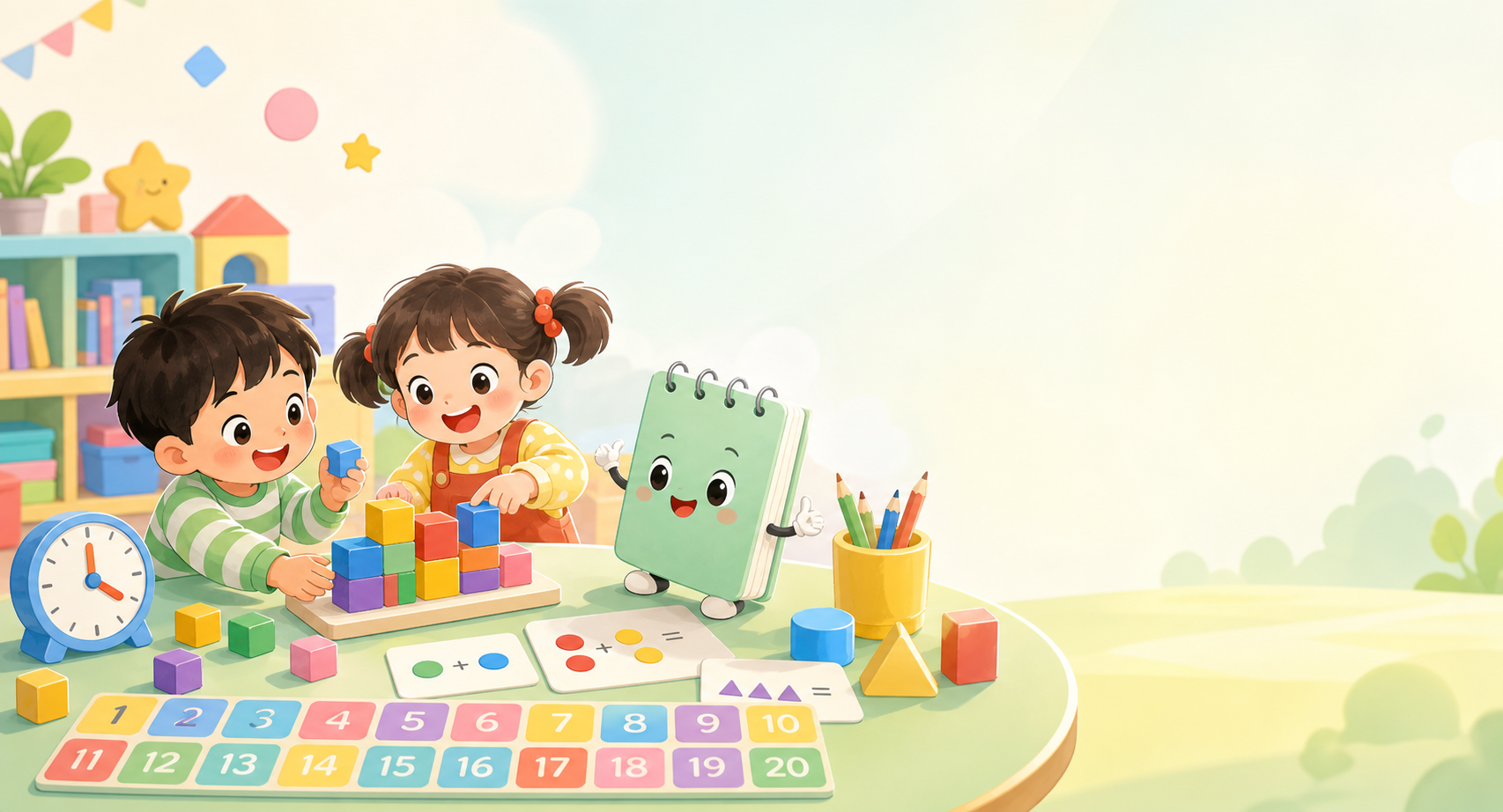 孩子学习数学的可爱插画